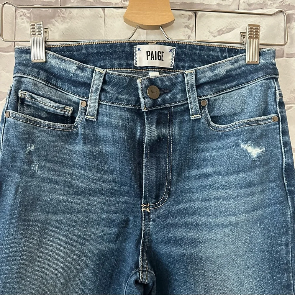 PAIGE High Rise Distressed Dark Blue Jeans - Picture 2 of 7
